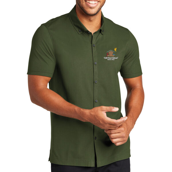 WBU Full Color Embroidered Logo - Stretch Pique Full Button Polo Thumbnail
