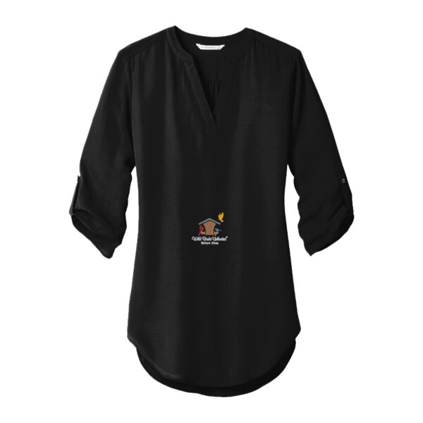 WBU Full Color Embroidered Logo - Ladies 3/4 Sleeve Tunic Blouse Thumbnail