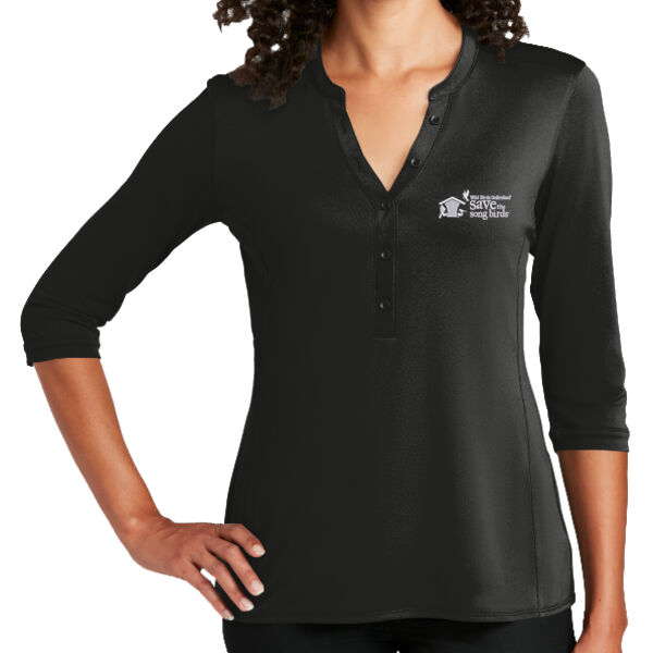 Save the Songbirds Embroidered Logo - Ladies UV Choice Pique Henley Thumbnail