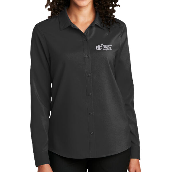 Save the Songbirds Embroidered Logo - Ladies Long Sleeve Performance Staff Shirt Thumbnail