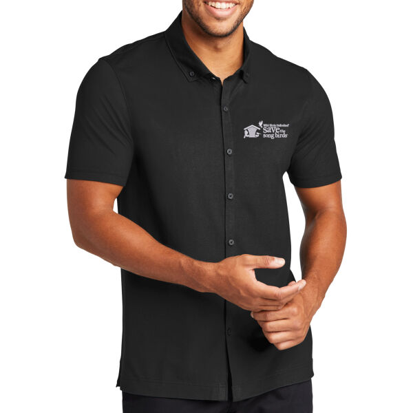 Save the Songbirds Embroidered Logo - Stretch Pique Full Button Polo Thumbnail