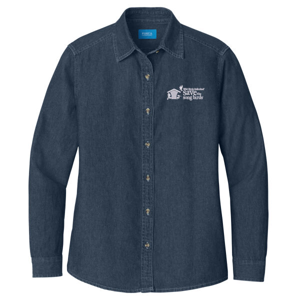Save the Songbirds Embroidered - Ladies Long Sleeve Value Denim Shirt Thumbnail
