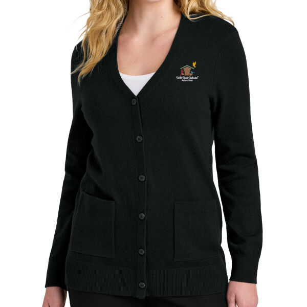 Port Authority WBU Full Color Embroidered Logo- - Women's Easy Care Button Up Cardigan Sweater Thumbnail